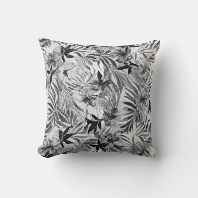 Coussin Hibiscus noir fleur hawaïenne Motif Tropical Th (Recto)