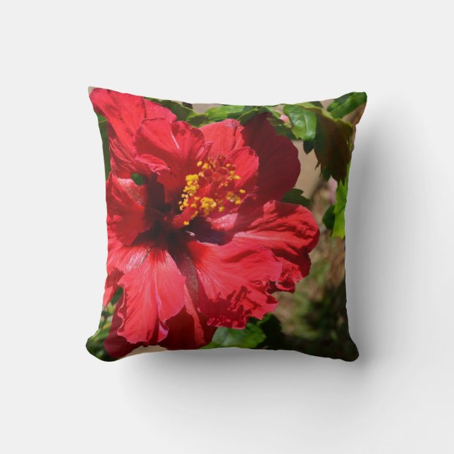 Coussin Hibiscus rouge lancer PIllow (Recto)
