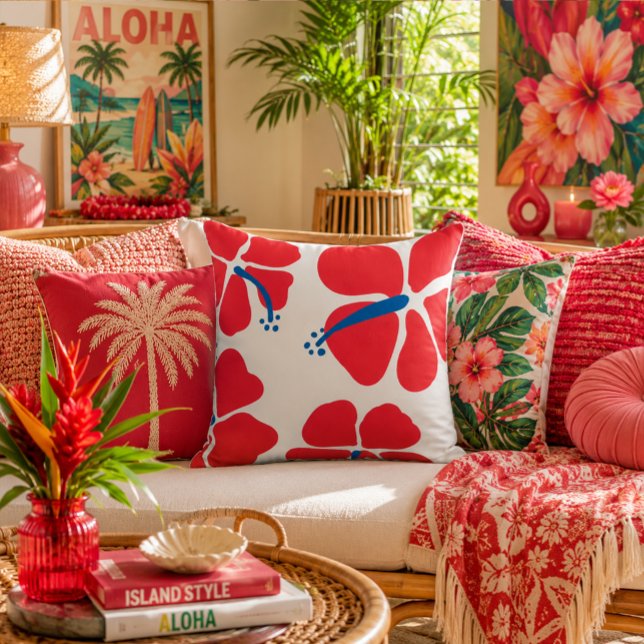 Coussin Hibiscus rouge minimaliste et moderne  (Créateur téléchargé)