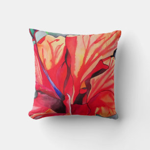 Coussin Hibiscus rouge tropical floral