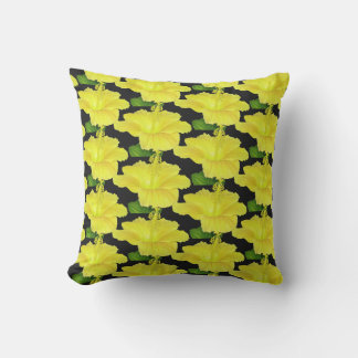 Coussin Hibiscus Tropical Fleur Noir et Jaune