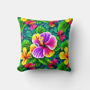 Coussin Hibiscus Tropical Flower Jungle Leaf