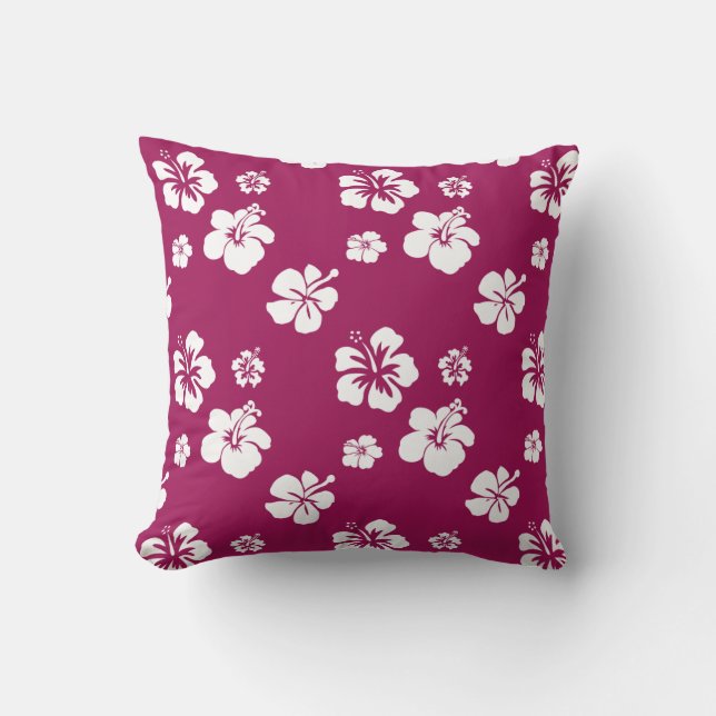 Coussin Hibiscus Tropical Mulberry et Blanc (Recto)