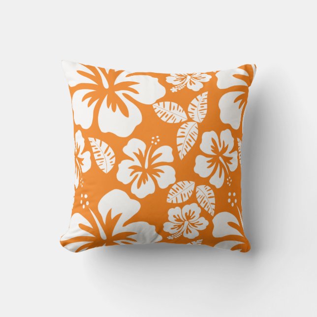 Coussin Hibiscus tropical orange du cadmium (Recto)