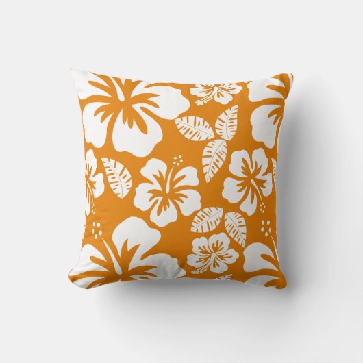 Coussin Hibiscus tropical orange foncé (Recto)