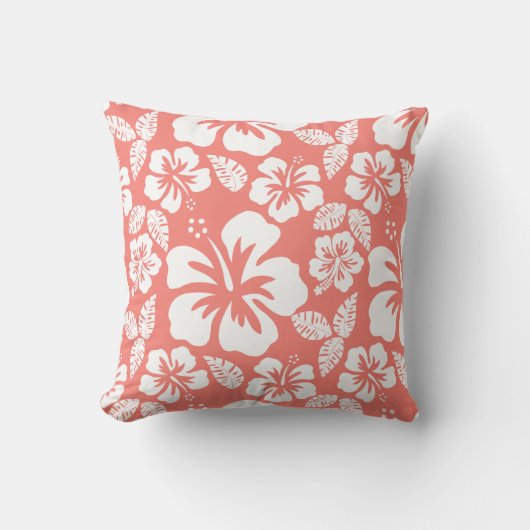 Coussin Hibiscus tropical rose corail (Recto)