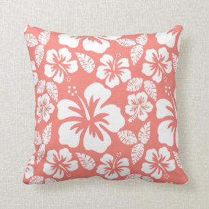 Coussin Hibiscus tropical rose corail
