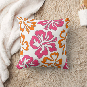 Coussin Hibiscus Tropical Rose Orange Fleurs Florales Impr