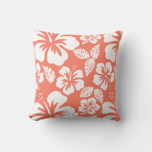 Coussin Hibiscus tropicaux couleur corail (Recto)