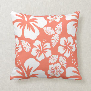 Coussin Hibiscus tropicaux couleur corail