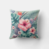 Coussin Hibiscus tropicaux et Feuilles de palmiers (Verso)
