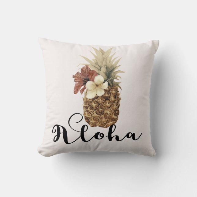 Coussin Hibiscus vintage d'ananas tropicale Aloha floral (Recto)