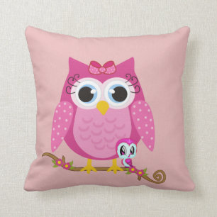 Coussin Hibou assez rose