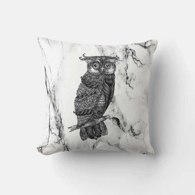 Coussin Hibou camouflé sur marbre (Recto)
