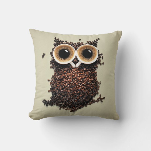 Coussin Hibou de café (Recto)