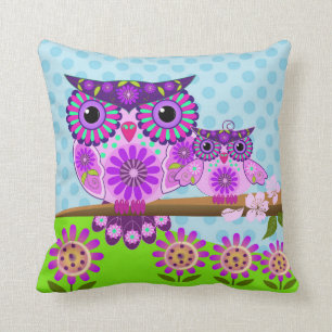 Coussin Hibou de flower power et son jeune hibou