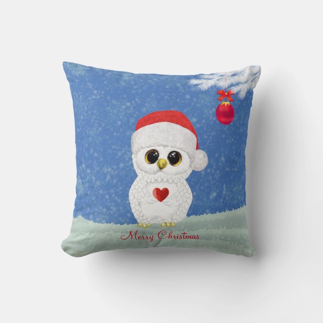 Coussin Hibou de Noël blanc  (Recto)