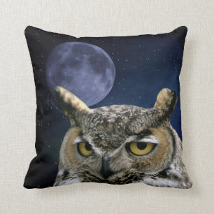 Coussin Hibou et lune bleue