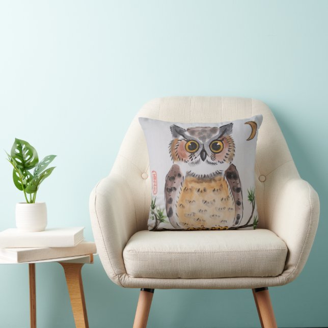 Coussin Hibou et lune d'origine asiatique (Chaise)