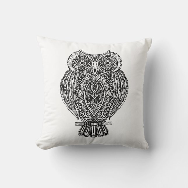 Coussin Hibou fleuri tiré par la main inspiré (Recto)