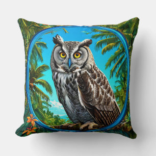 Coussin Hibou grand gris coloré Oiseau