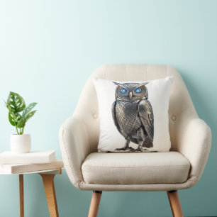 Coussin Hibou mécanique celtique argent Steampunk