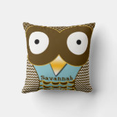 Coussin Hibou mignon personnalisé bleu et orange American (Verso)