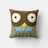Coussin Hibou mignon personnalisé bleu et orange American (Recto)