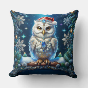 Coussin Hibou orné de bijoux avec chapeau de Père Noël