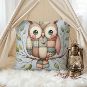 Coussin Hibou Patchwork dans un Bois Fantaisiste