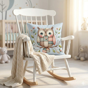 Coussin Hibou Patchwork dans une Forêt Féerique