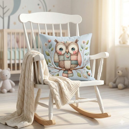 Coussin Hibou Patchwork dans une Forêt Féerique