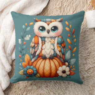 Coussin Hibou Patchwork sur Citrouille — Automne Cosy de M