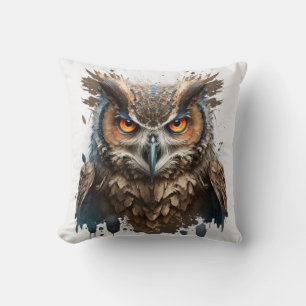 Coussin Hibou Portrait Animal Peinture Faune Extérieur Art
