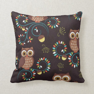 Coussin Hibou primitif Brown