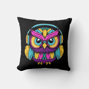 Coussin Hibou Rétro Portant des Écouteurs
