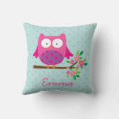 Coussin Hibou rose sur un carreau personnalisé par branche (Verso)