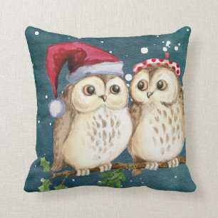 Coussin Hibou vintage et Noël d'hiver