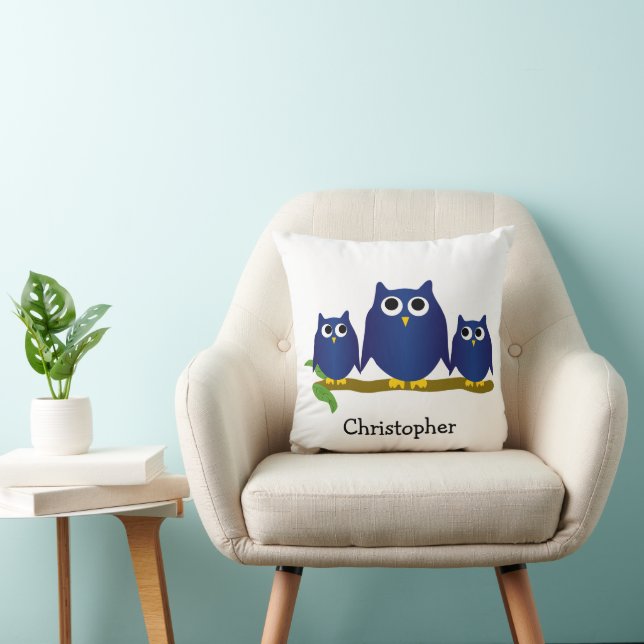 Coussin Hiboux bleus Design Personnalisé (Chaise)