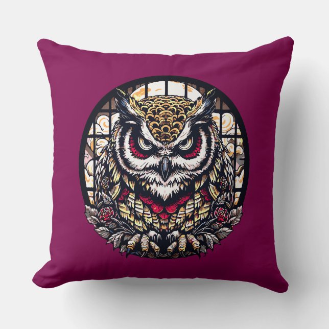 Coussin Hiboux dans les fenêtres rondes (Recto)