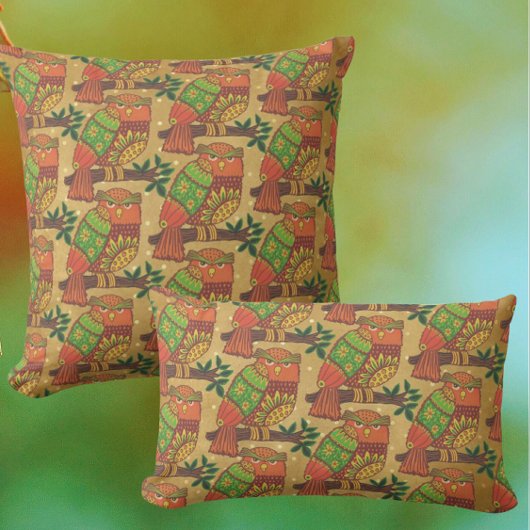 Coussin Hiboux de l'art populaire sur des branches pour en