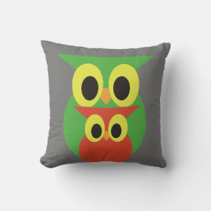 Coussin Hiboux verts et rouges