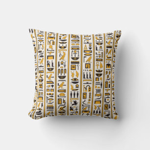 Coussin Hiéroglyphes égyptiens jaune-noir couleur transpar