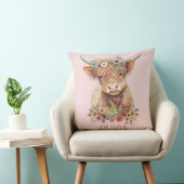 Coussin Highland Cow rose Floral Whimsical mignon fille (Chaise)