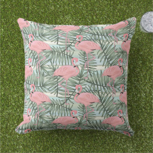 Coussin Hip Flamants roses roses mignons Feuilles de palme