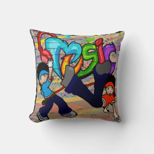 Coussin Hip - Hop Kids Dancing Graffiti Arrière - plan mur