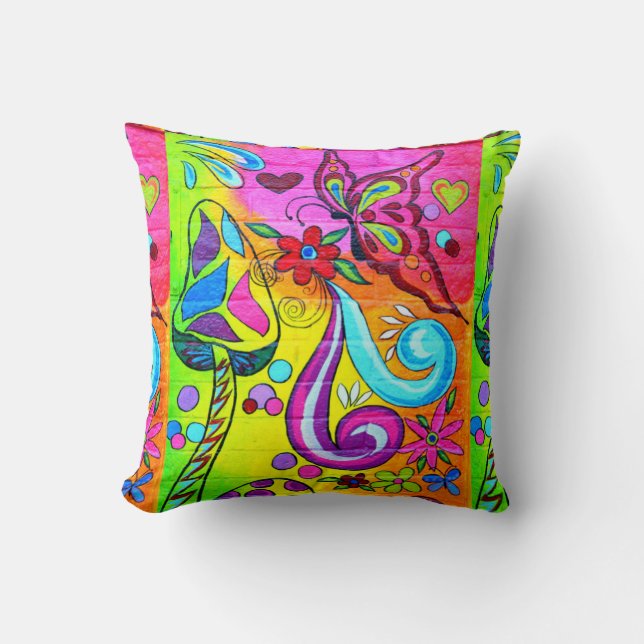 coussin hippie coloré super psychédélique (Recto)
