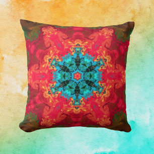 Coussin Hippie psychédélique bleu et rouge