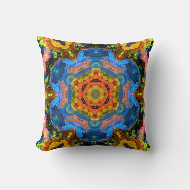 Coussin Hippie psychédélique orange bleu et vert (Recto)