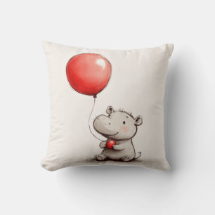Coussin Hippo bébé doux avec ballon rouge
